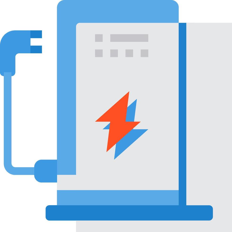 A blue and white electric charger with a lightning bolt on it vector