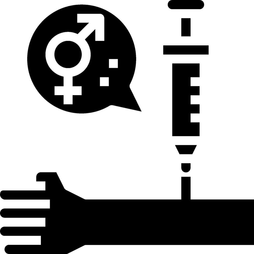 A hand holding a syringe and a male and female symbol vector