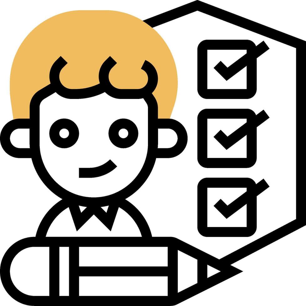 A boy with a pencil and check list icon vector