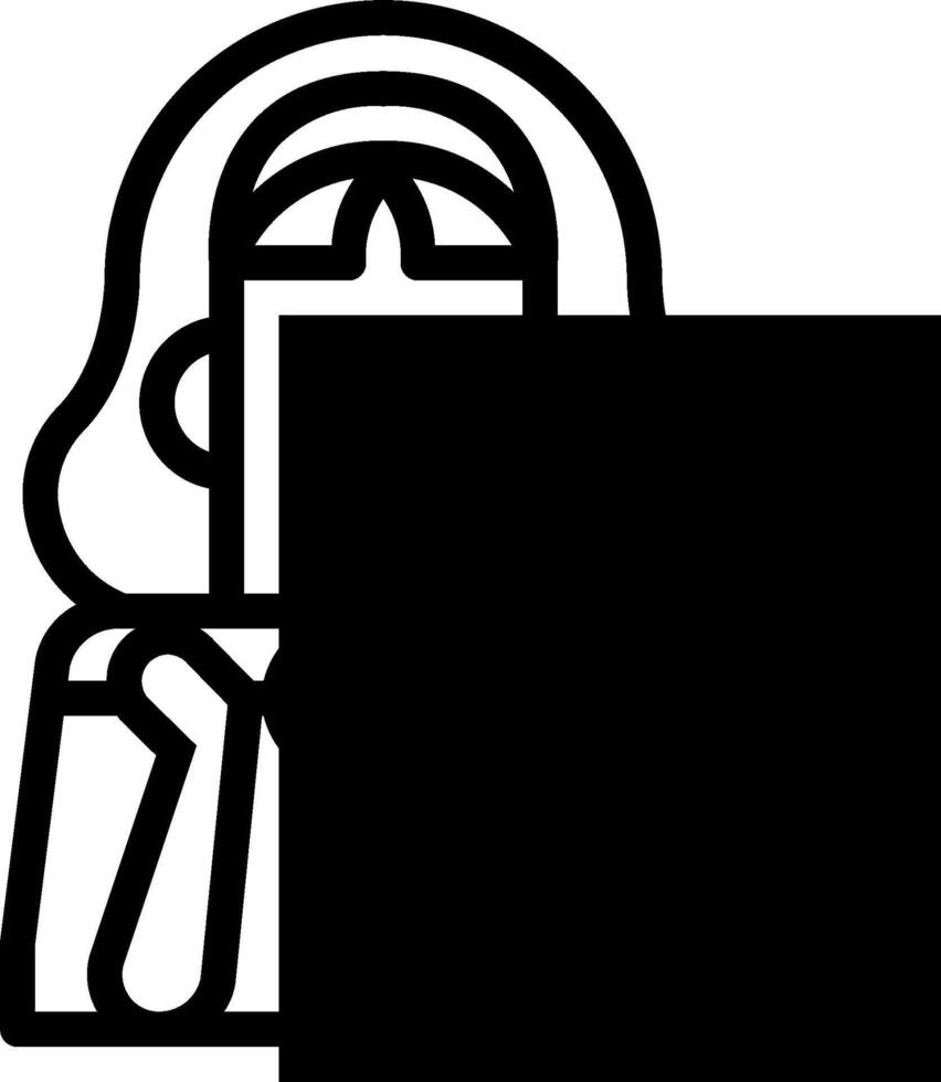 A black and white image of a woman holding a blank piece of paper vector