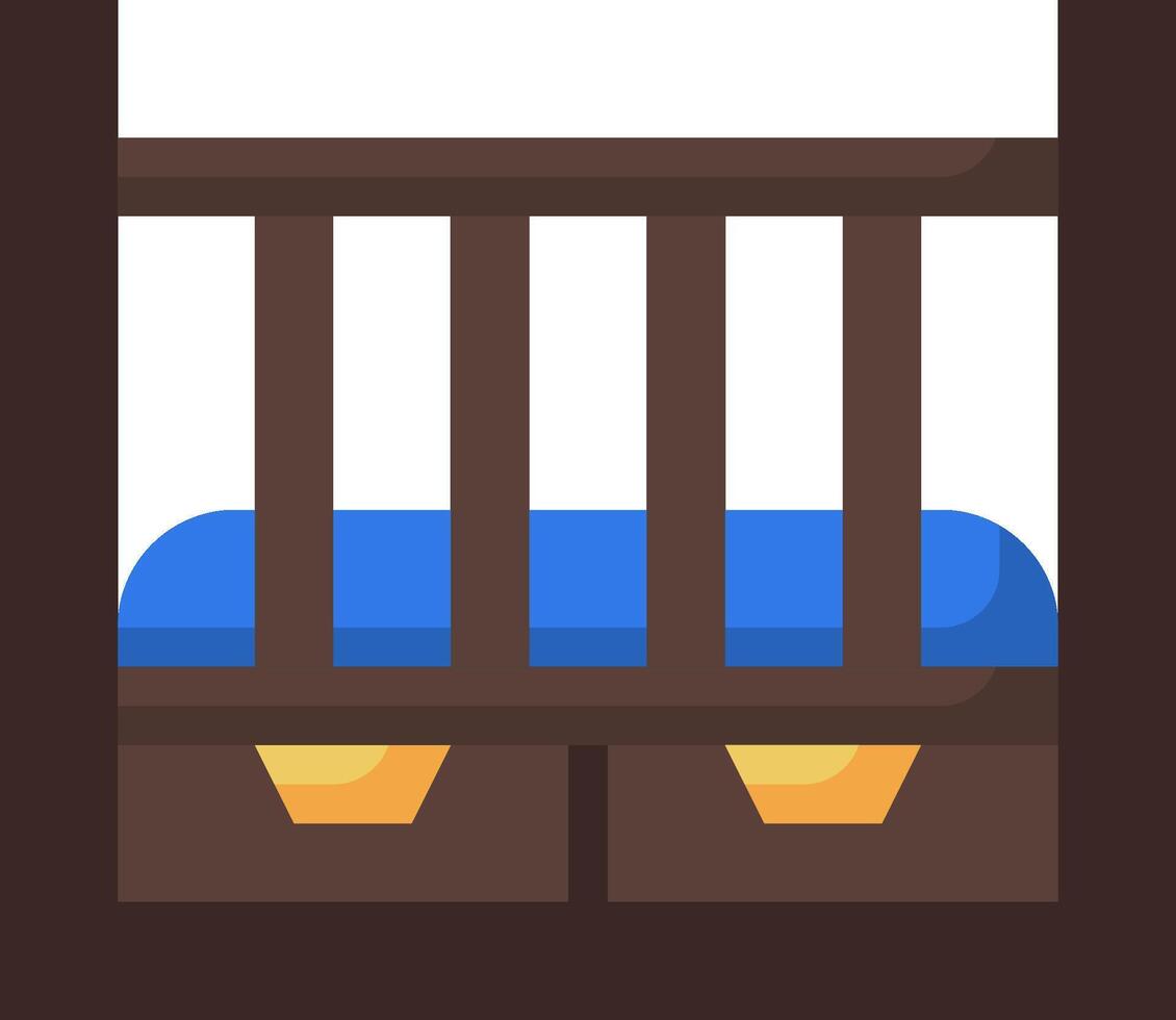 A baby crib with blue sheets and a blue blanket vector