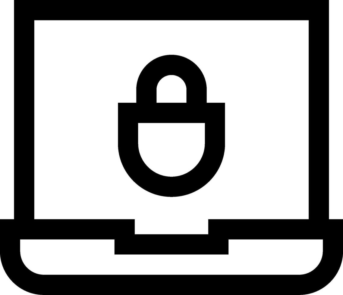 A black and white icon of a laptop with a padlock vector