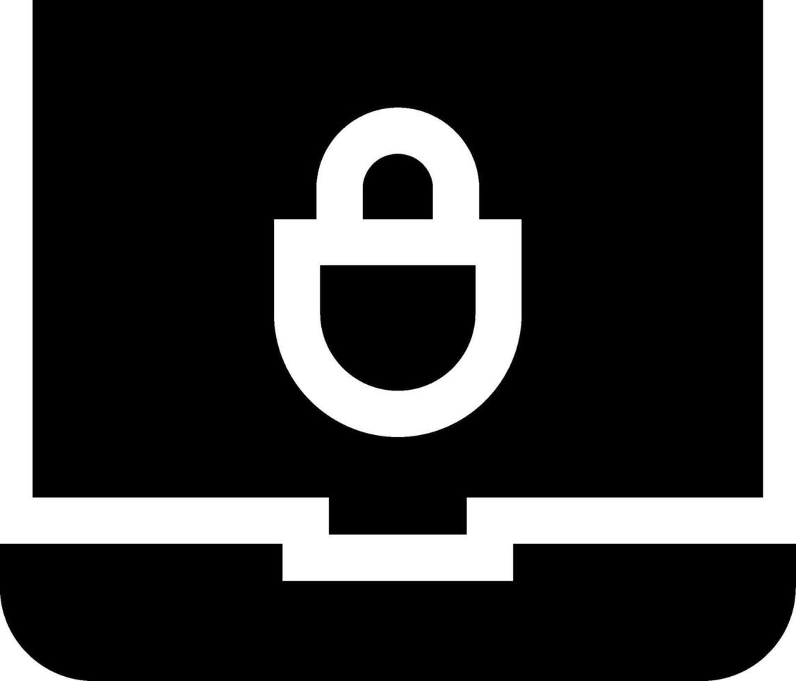 A black and white icon of a padlock on a computer vector