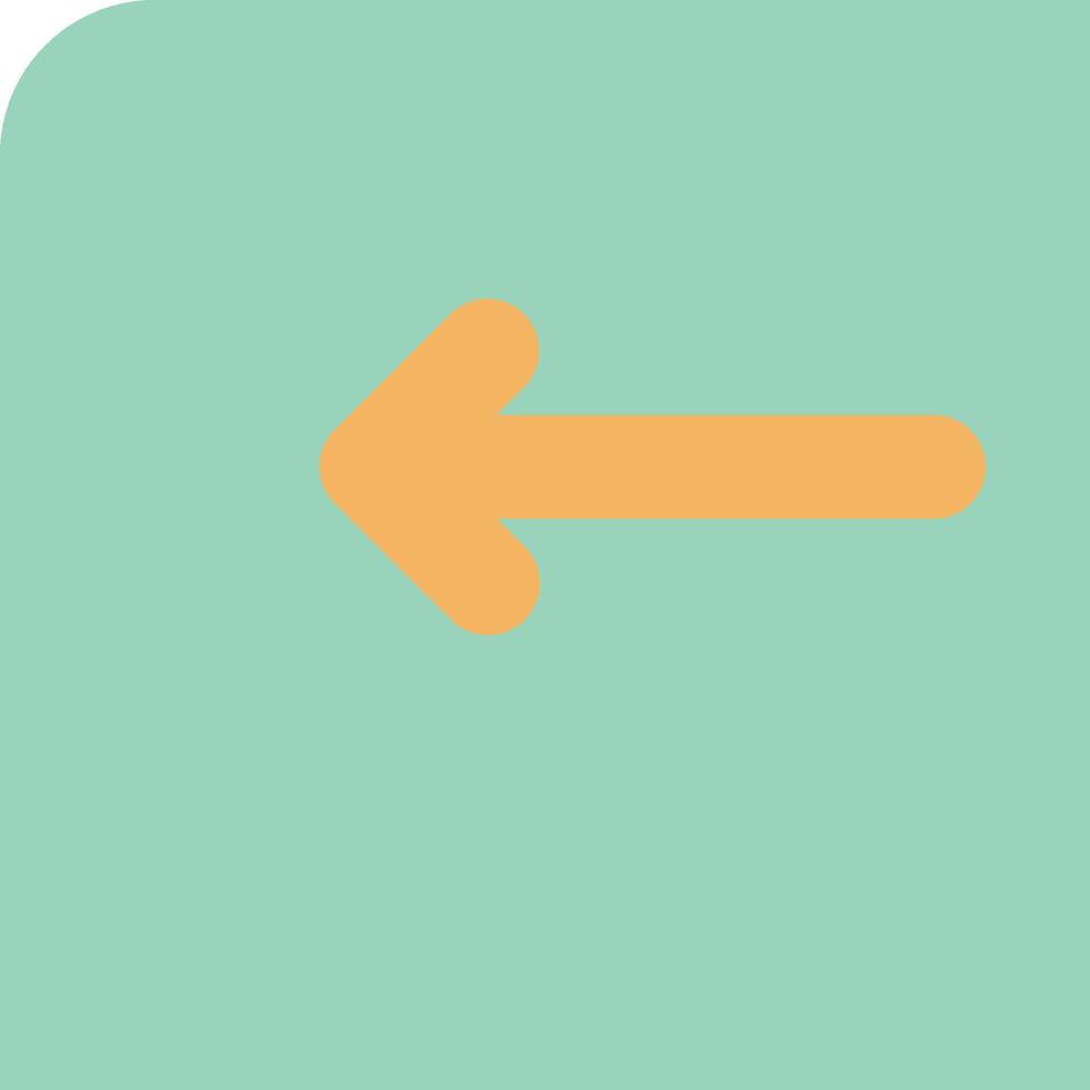 An orange arrow pointing left on a green square vector