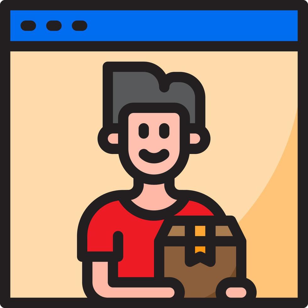 A man holding a box in front of a computer screen vector