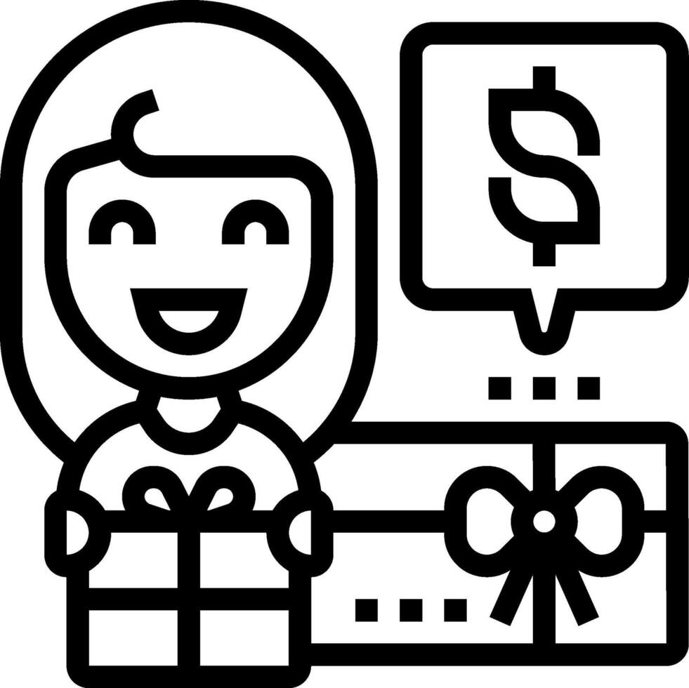 A woman holding a gift box and a dollar sign vector