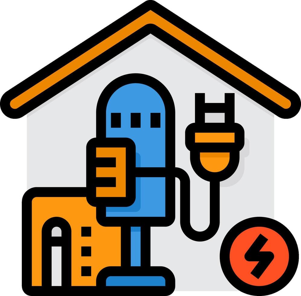 A robot is holding an electric plug and a house vector