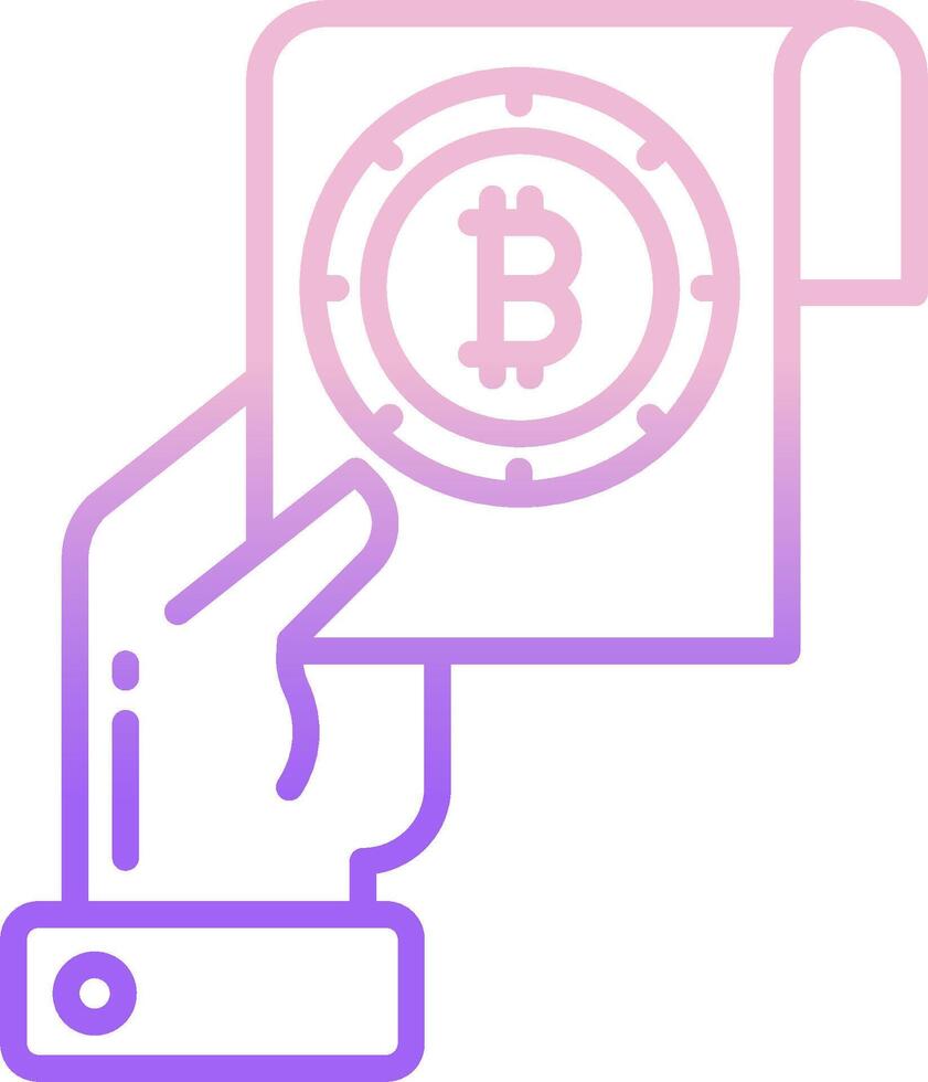 Bitcoin icon in hand holding paper with bitcoin symbol vector