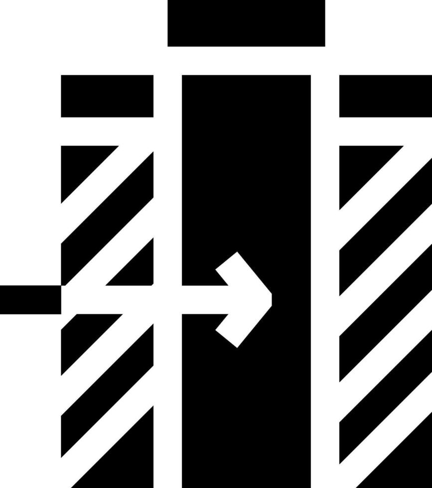 A black and white icon of a door with an arrow pointing to it vector