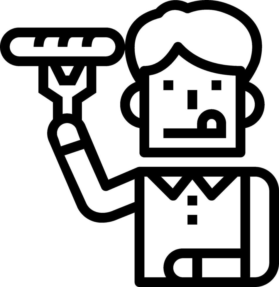 A man holding a broom and mop icon vector