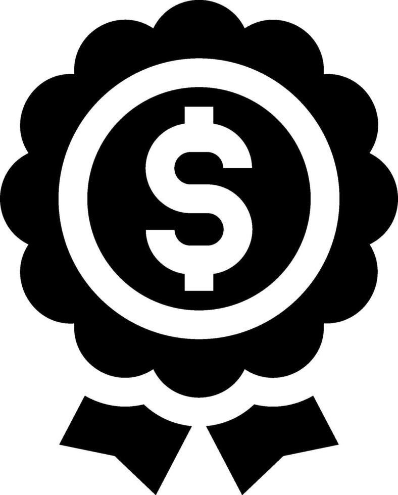 A black and white icon of a dollar sign vector