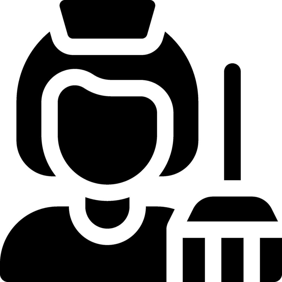 A black and white icon of a woman with a broom vector