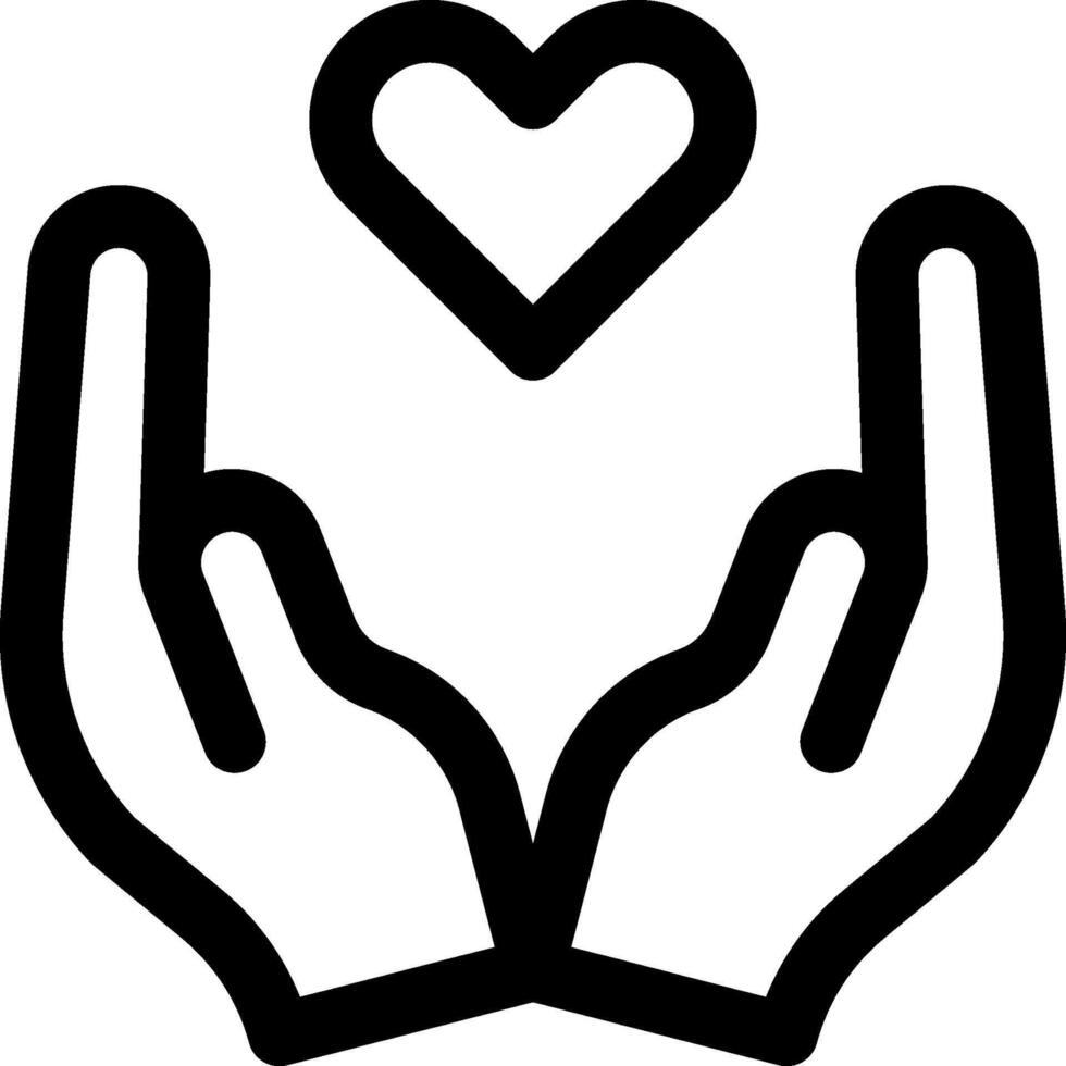 A black and white icon of two hands holding a heart vector