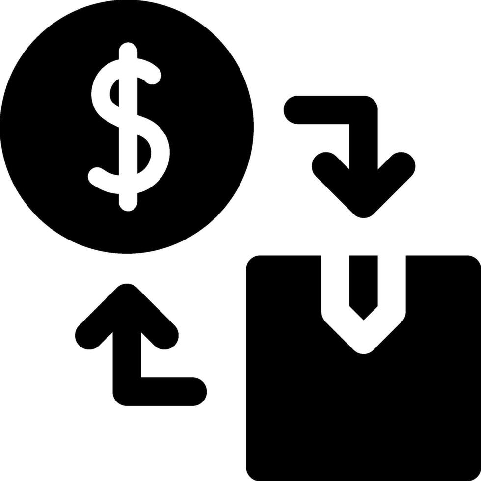 A black and white icon of a dollar sign and a bag vector