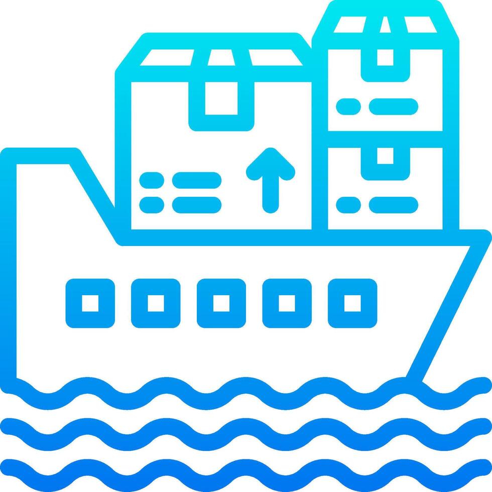 A blue and white line icon of a ship with boxes on it vector