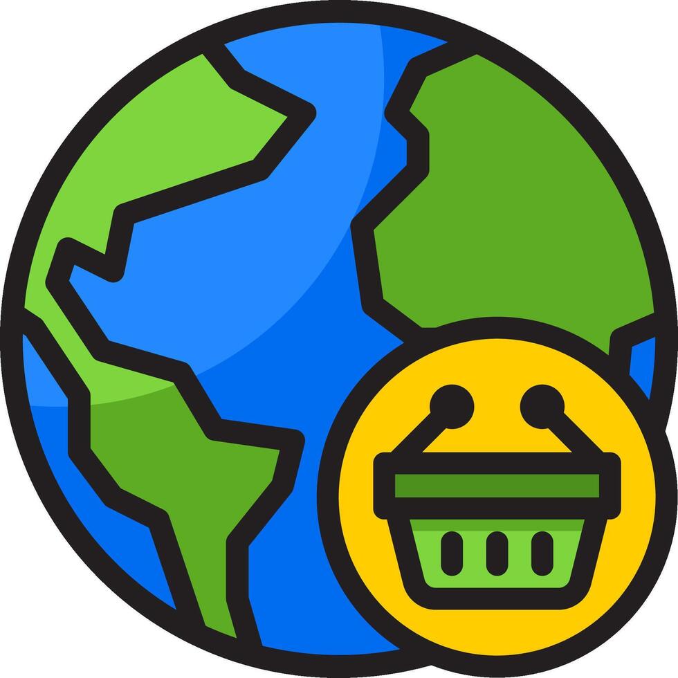 A shopping basket icon with a globe and a shopping basket vector