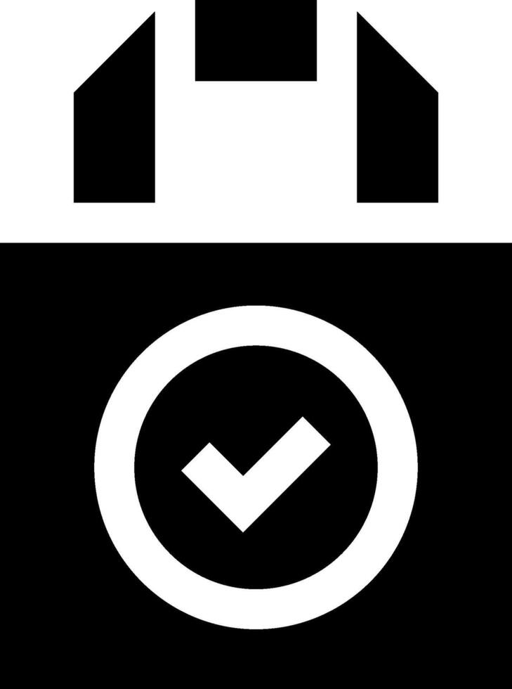 A black and white icon of a check mark vector