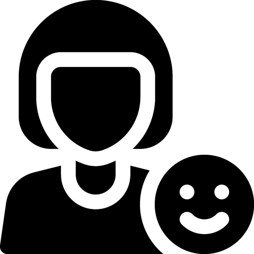 A black and white icon of a woman holding a smiley face vector