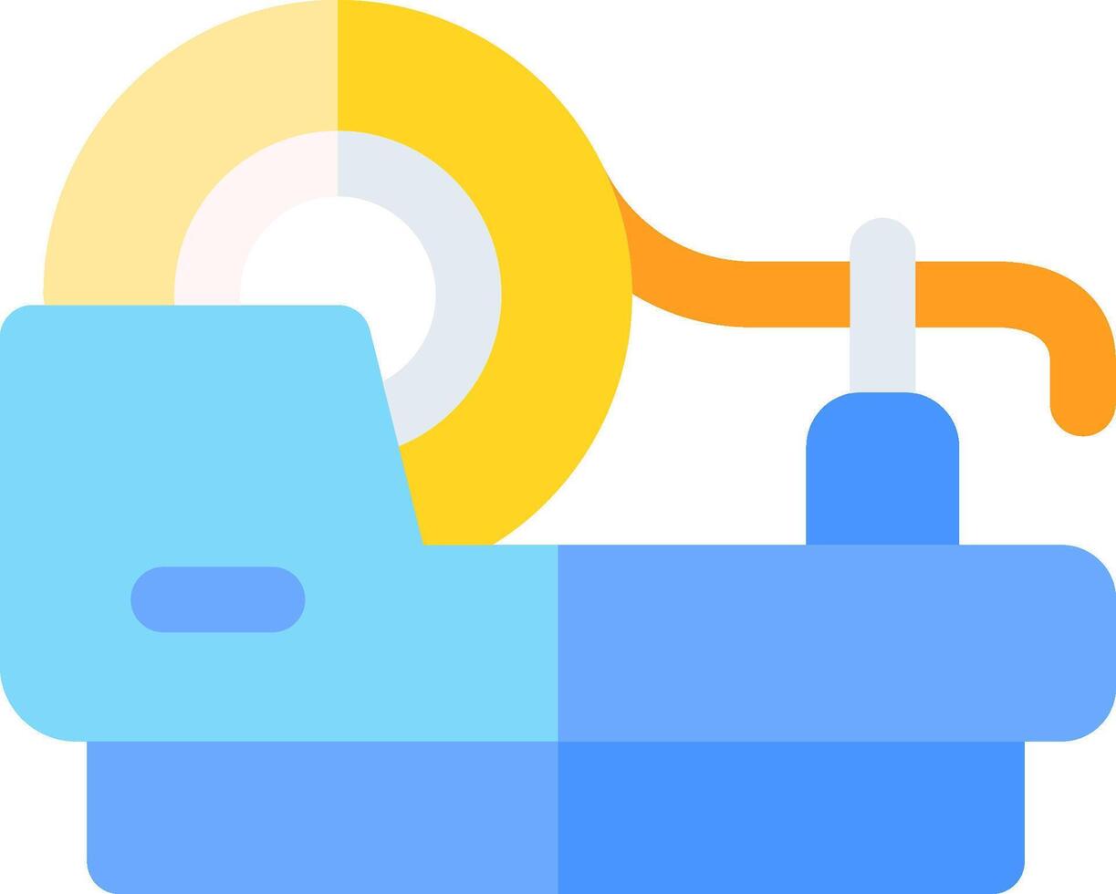 A blue and yellow machine with a roll of tape vector