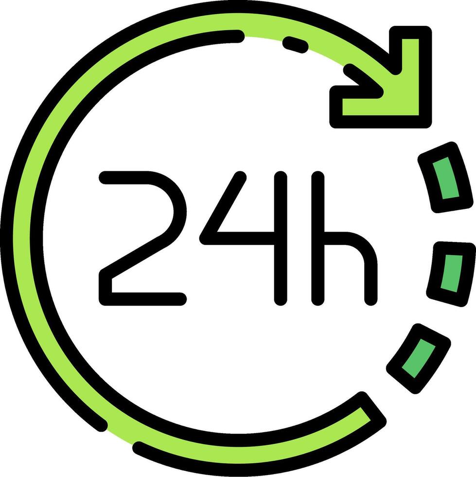 A green arrow pointing to the 24 hour clock vector