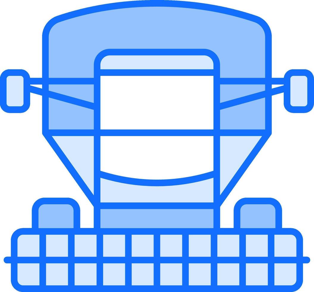 A blue line icon of a tractor vector