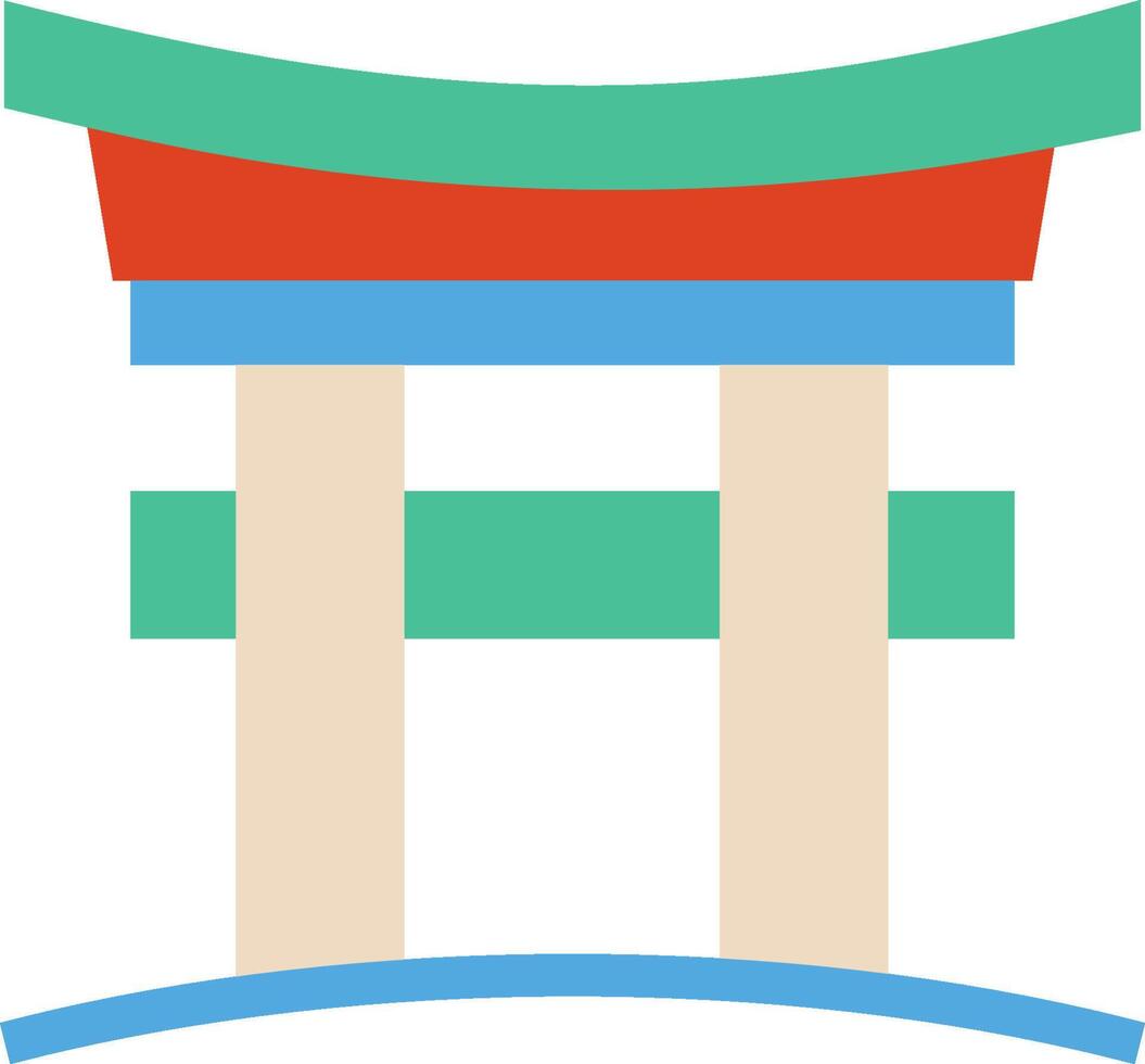 A torii gate with a red roof and green roof vector