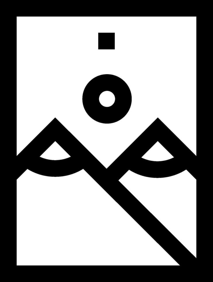 A black and white logo with a mountain and a circle vector
