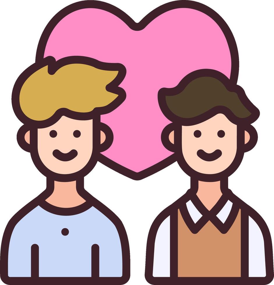 Two men are standing in front of a heart vector