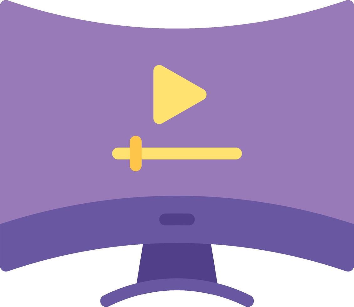 A purple monitor with a yellow play button vector