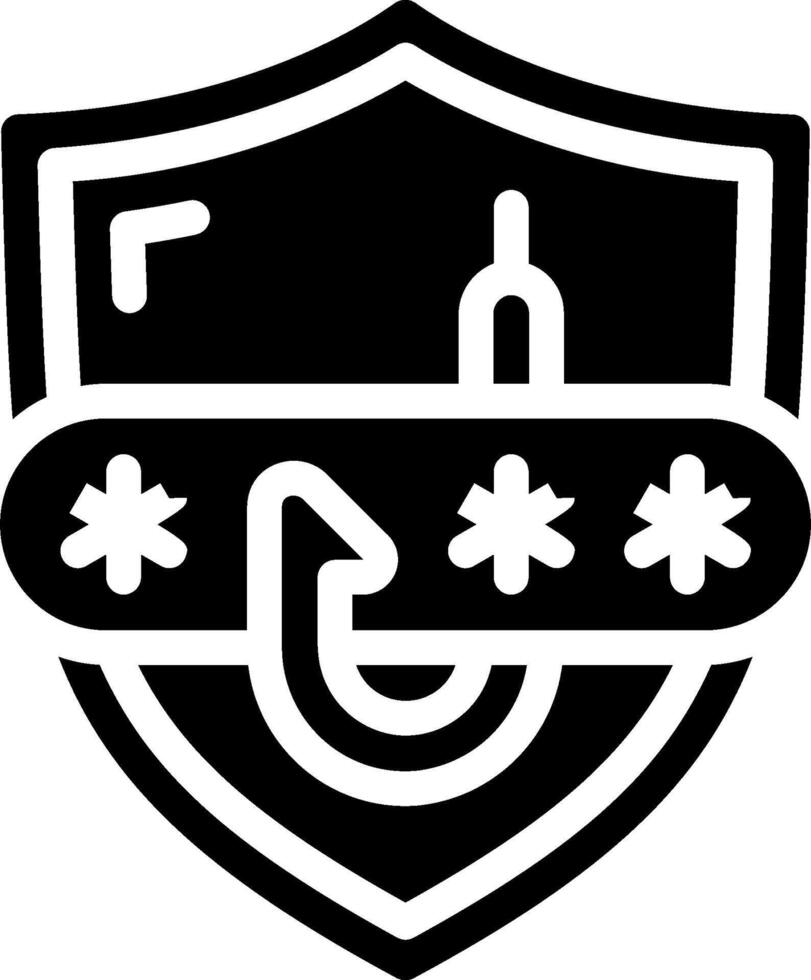 A black and white logo with a shield and a lock vector