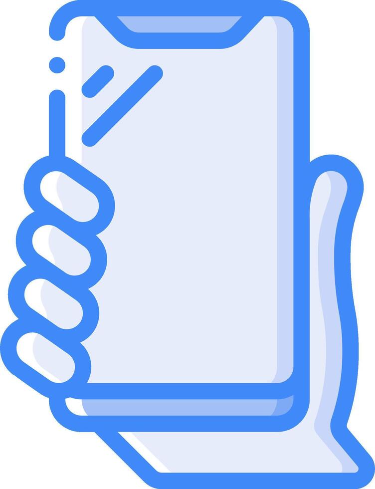 A hand holding a tablet with a blank screen vector