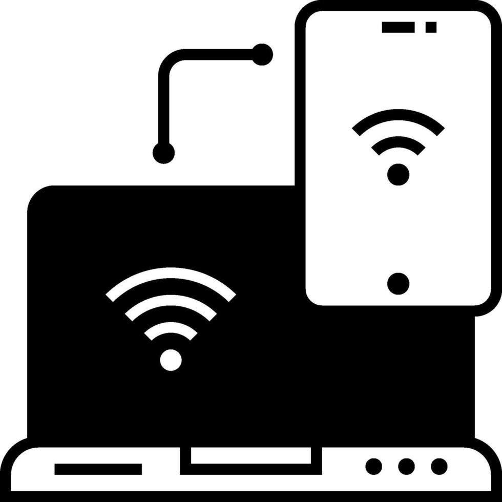A laptop and a phone connected to a wifi network vector