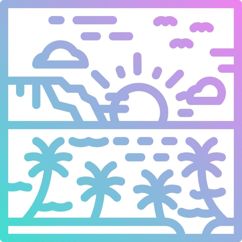 A colorful icon of palm trees and the sun vector