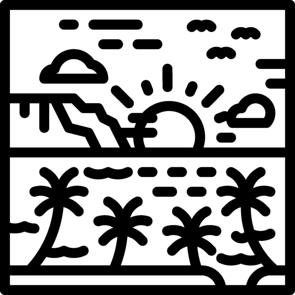 A black and white image of palm trees and the sun vector