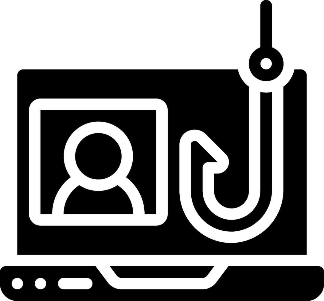 A laptop with a hook and a fish icon vector