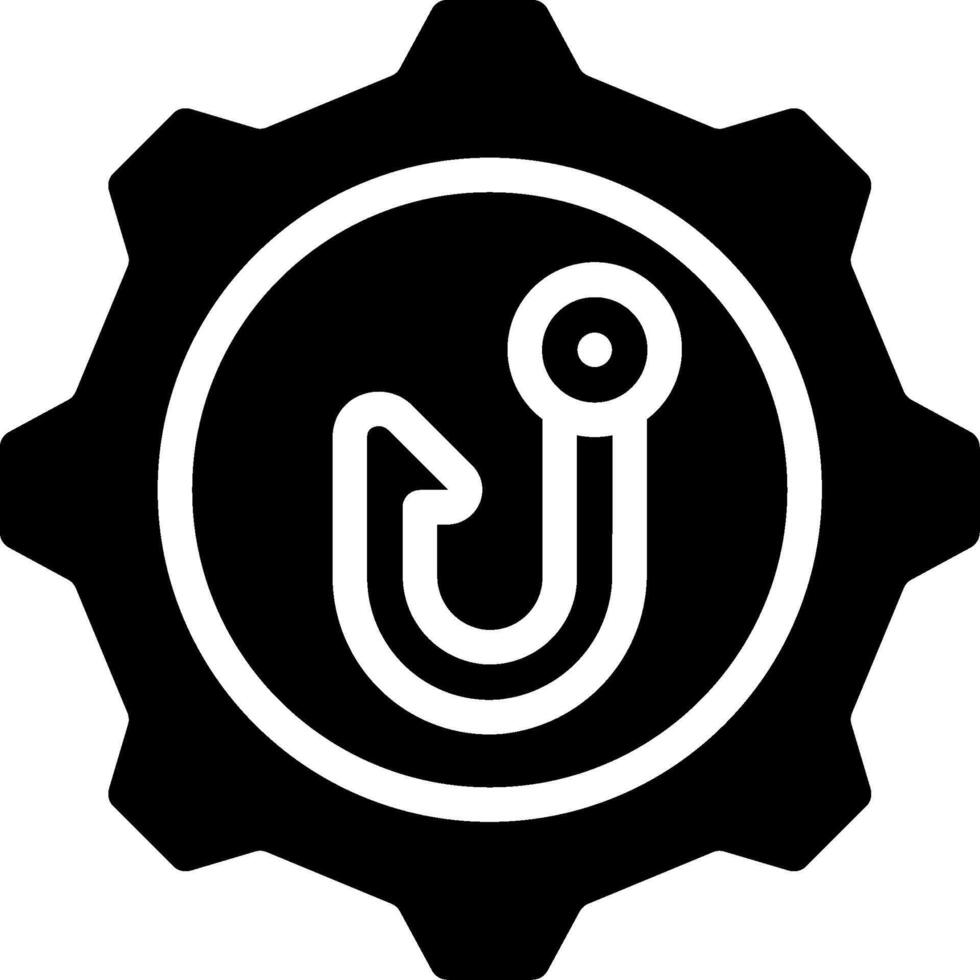 A black and white icon of a hook on a gear vector