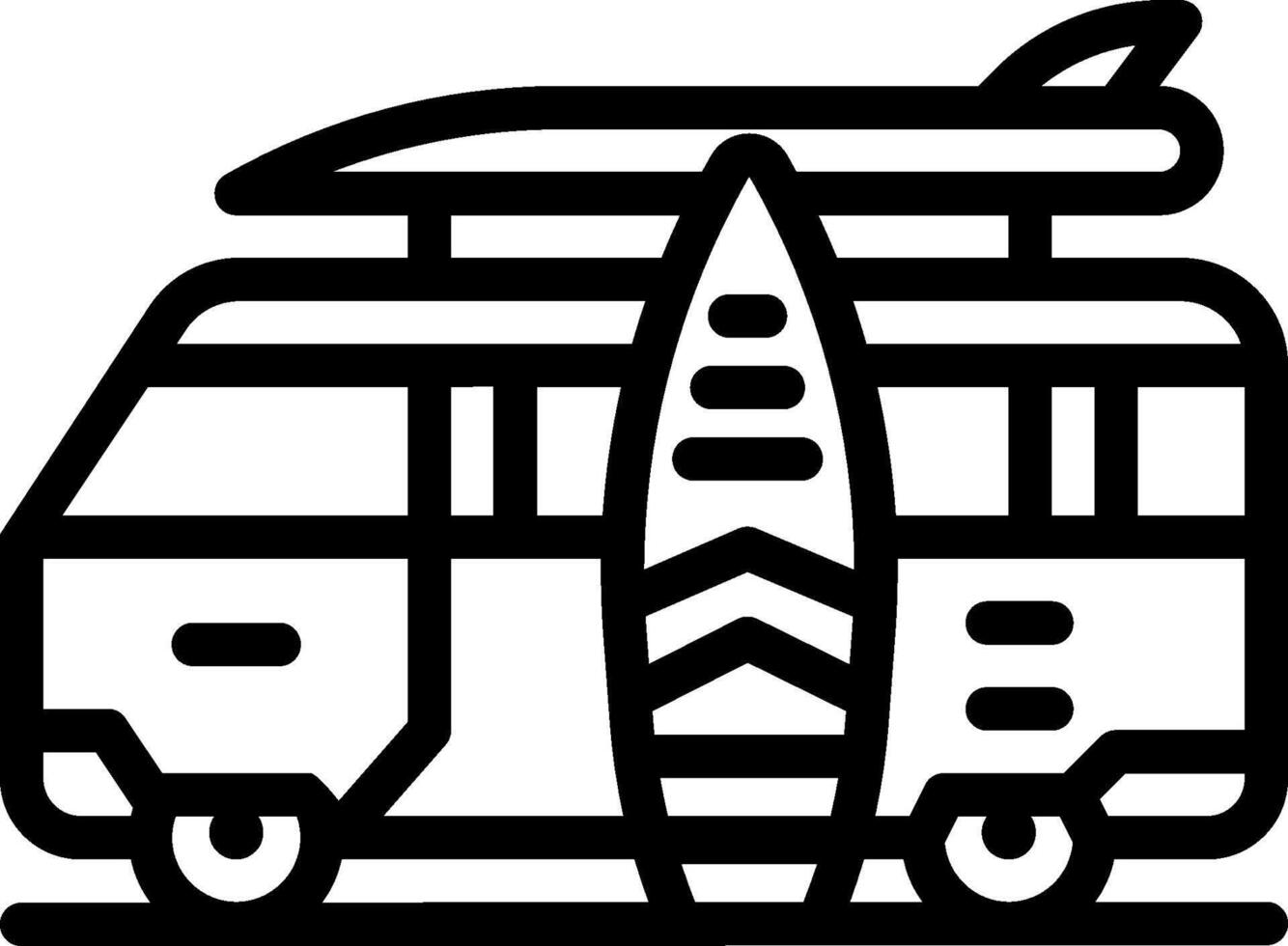 A black and white image of a van with surfboards on top vector