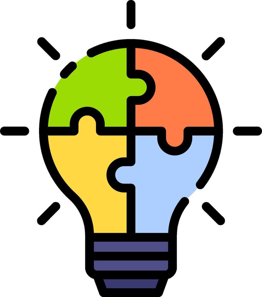 A light bulb with four pieces of puzzle vector