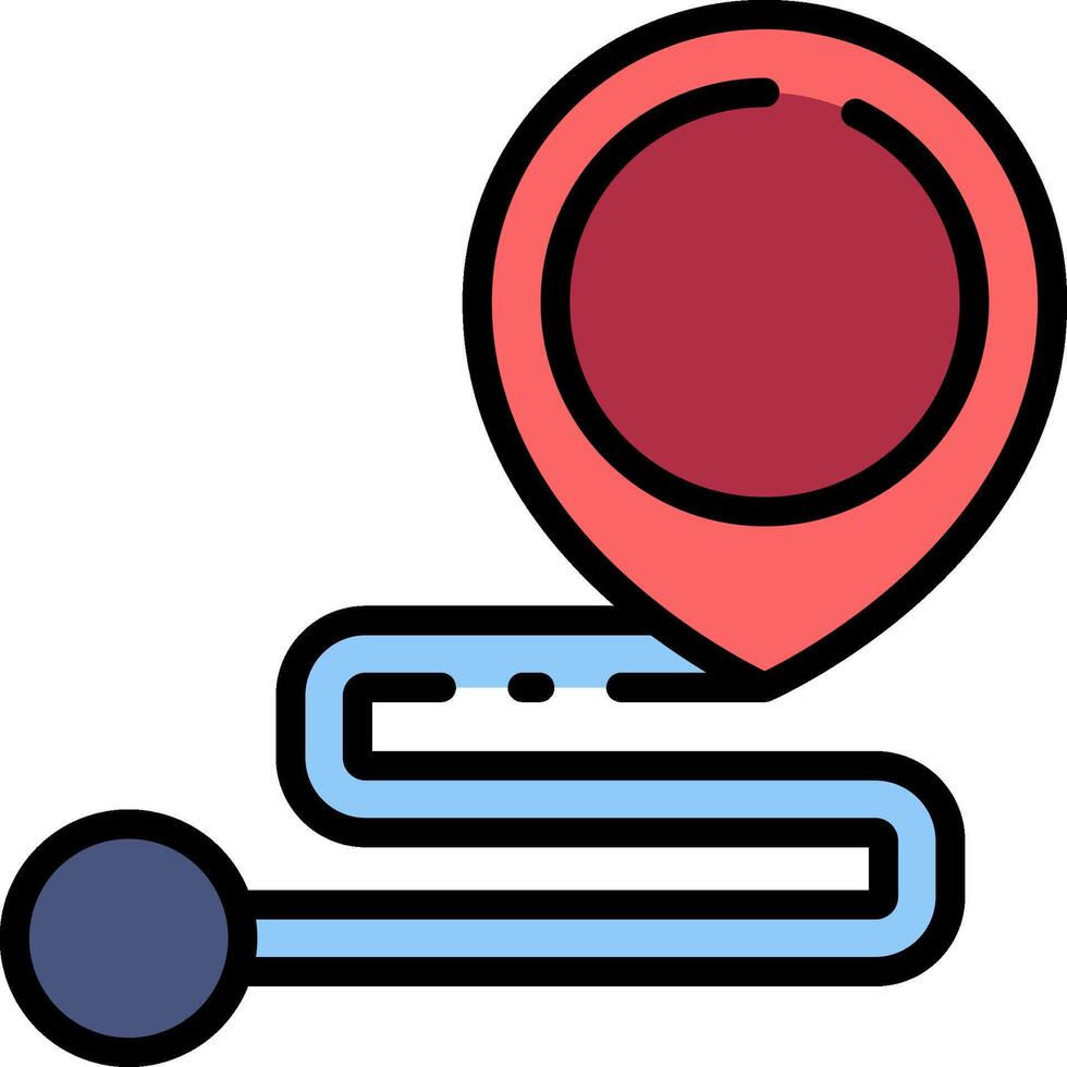 A map pin with a red dot and a blue circle vector