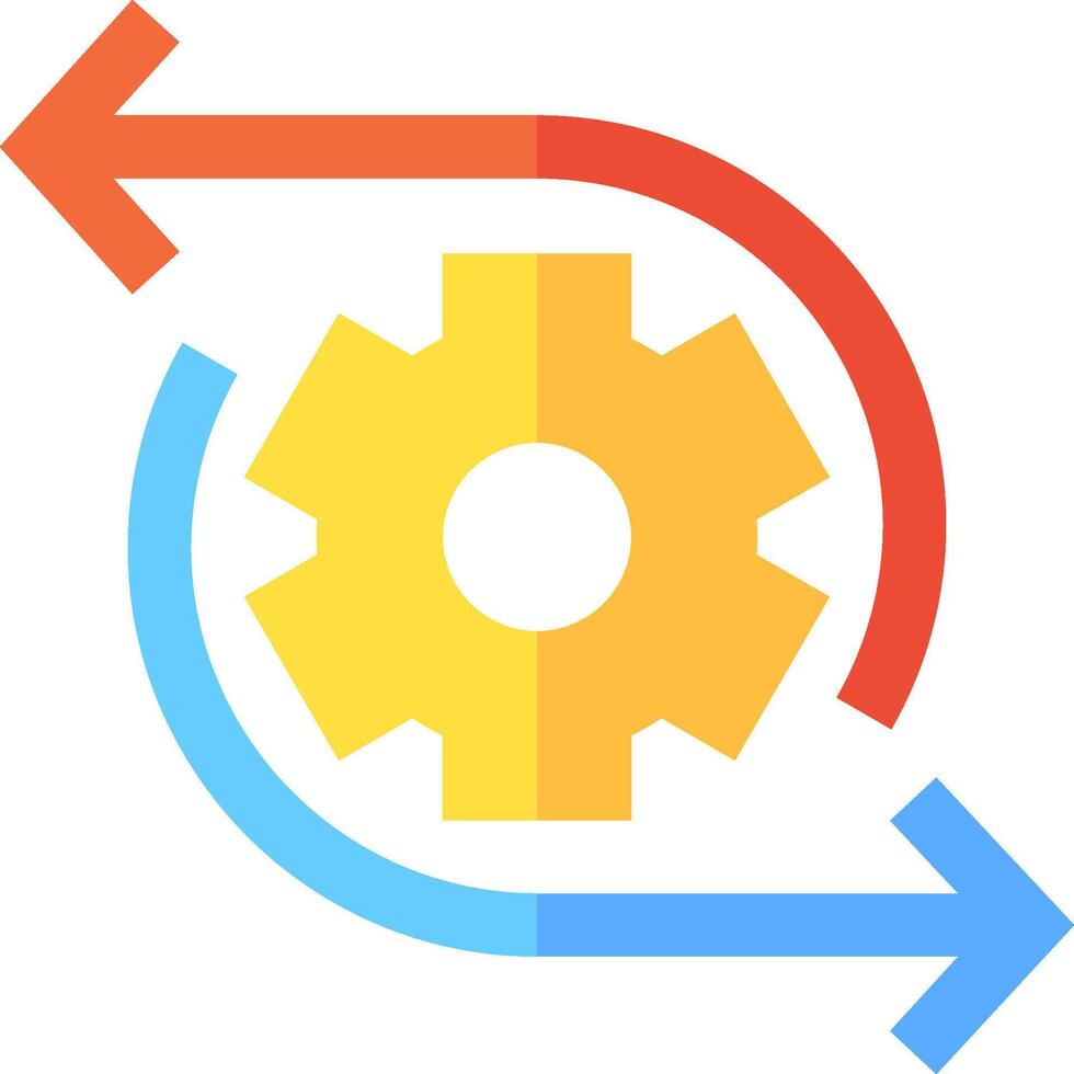 A gear wheel and arrow pointing to the right vector
