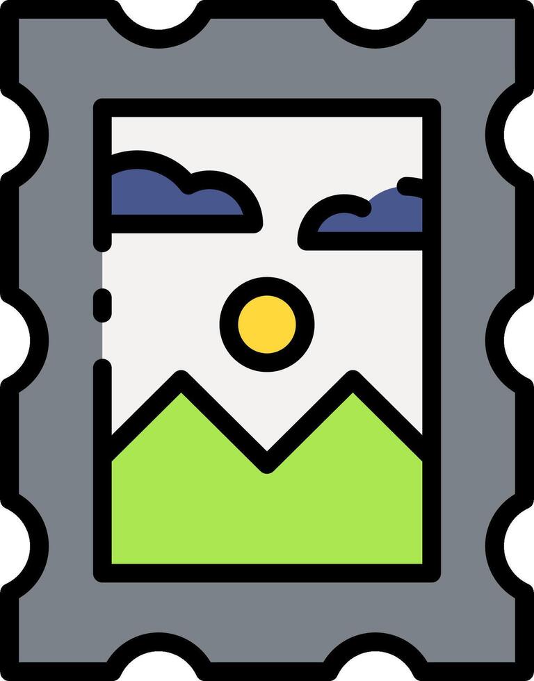 A stamp with a picture of mountains and a sun vector