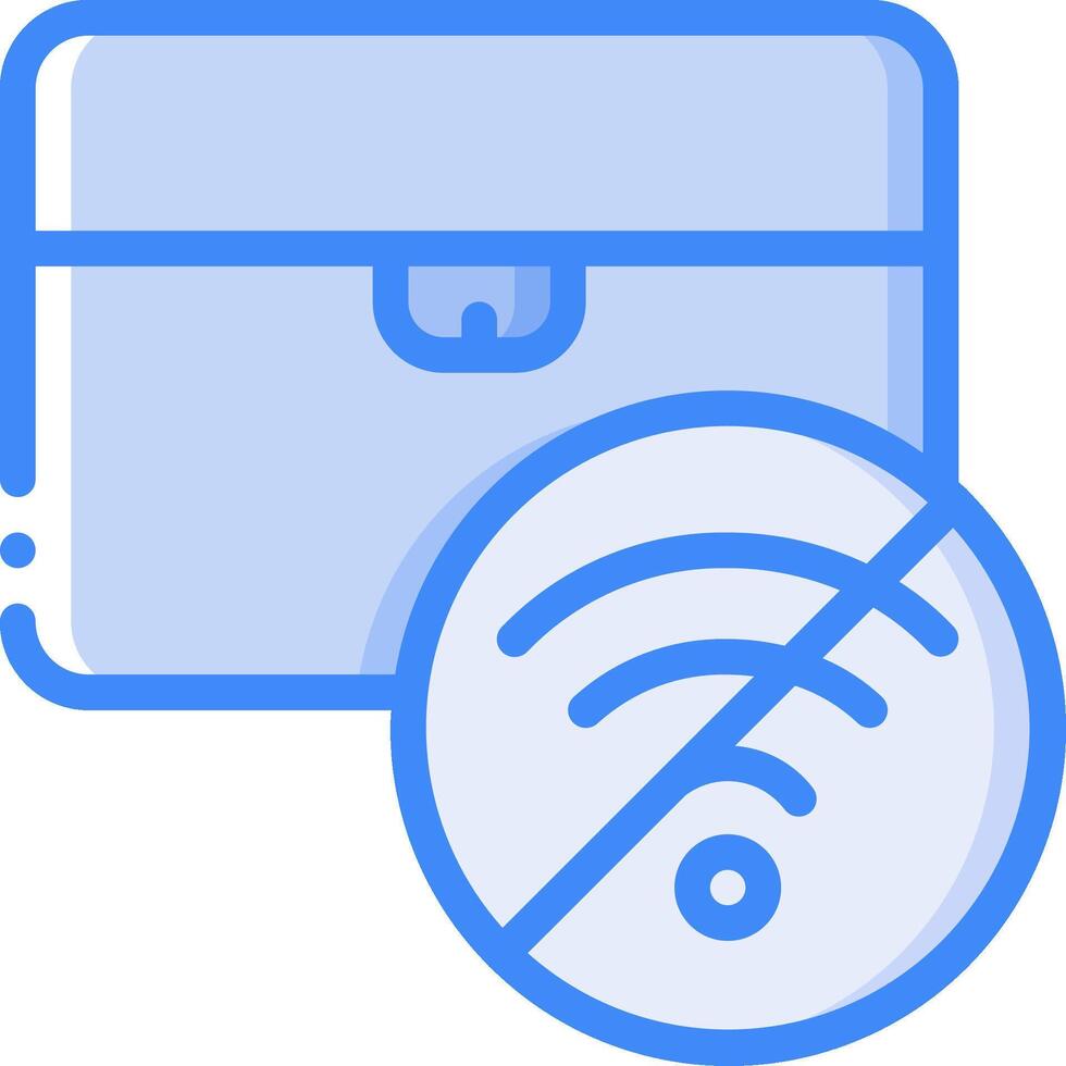 A blue suitcase with a wifi symbol and a no wifi sign vector