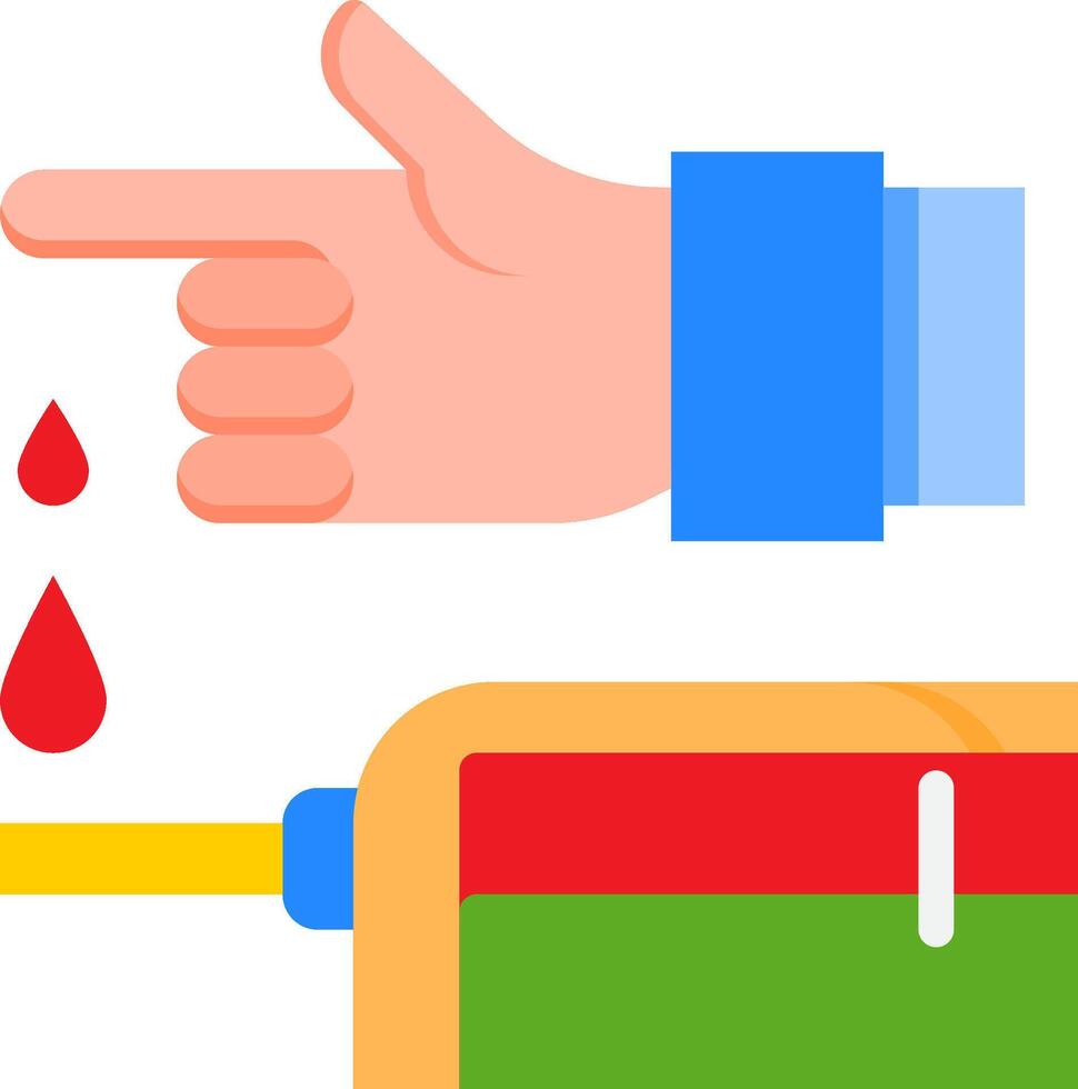 A hand is holding a syringe and pointing to a red drop vector