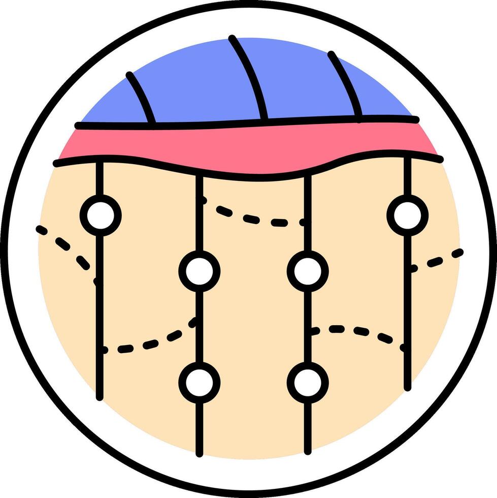 A circle with dots on it and a blue and pink line vector