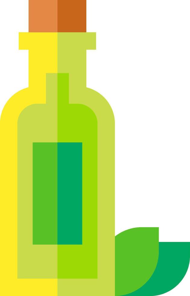 A bottle of oil with a green leaf on it vector
