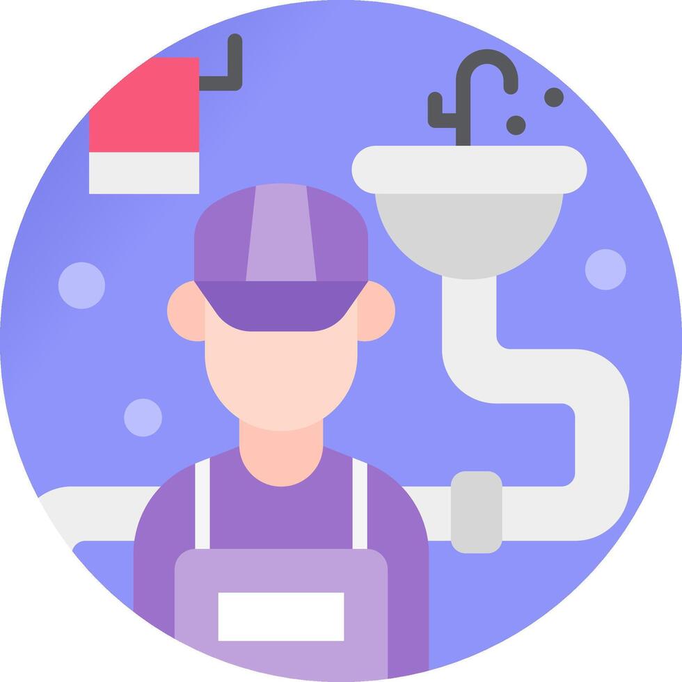 A man in an apron is standing next to a sink and a toilet vector