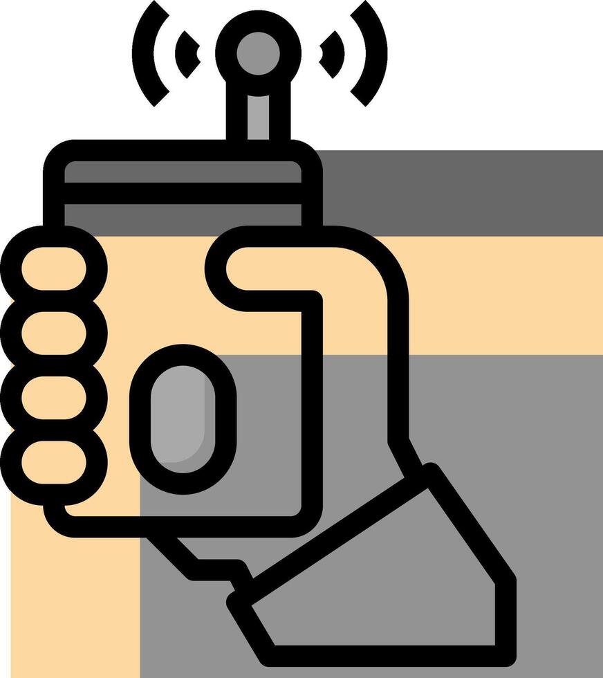 A hand holding a cell phone with a radio vector