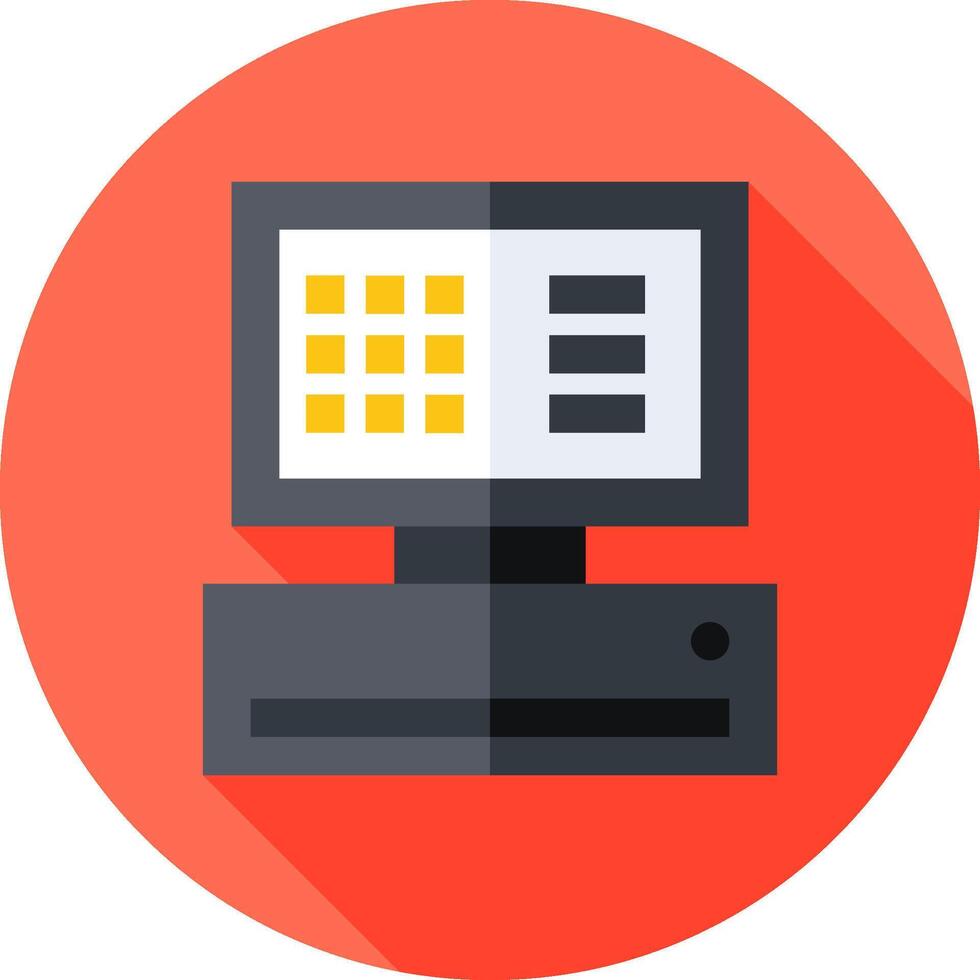 A flat icon of a computer monitor with a keyboard and a calculator vector