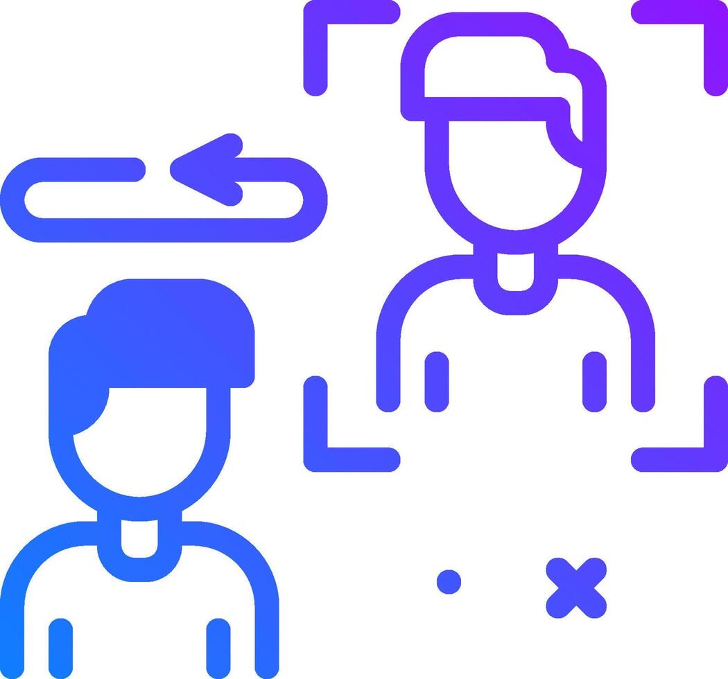 A person is looking at a camera and an arrow is pointing to the right vector