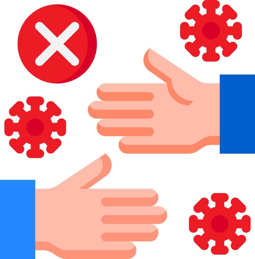 Two hands shaking hands with red and blue viruses vector
